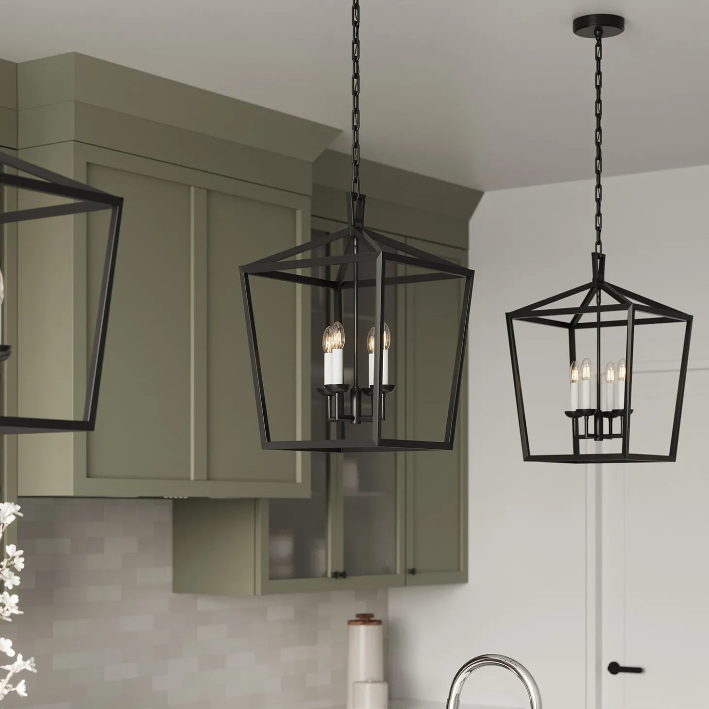 Anover Medium Lantern Pendant, Matte Black