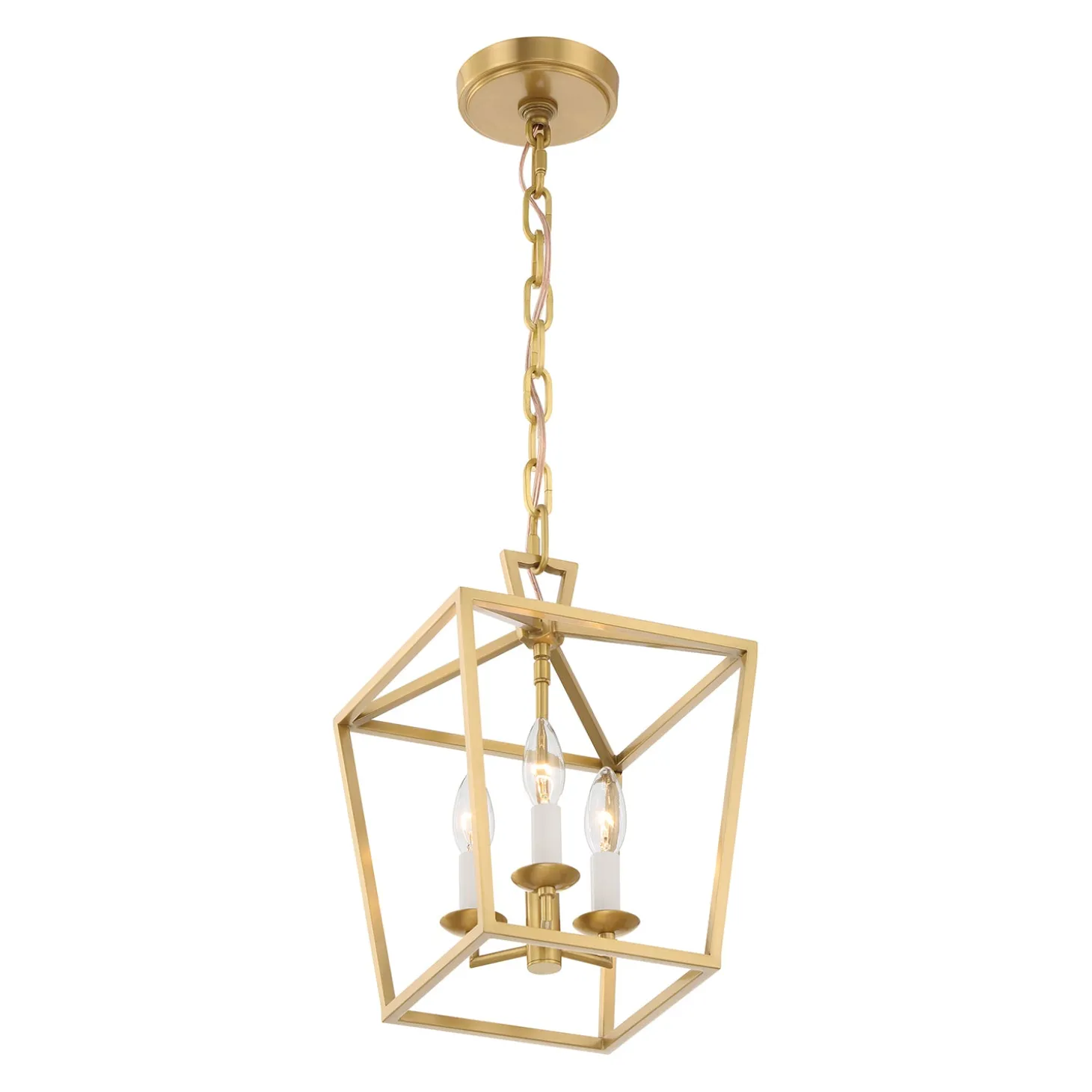 Anover Small Lantern Pendant, Satin Brass