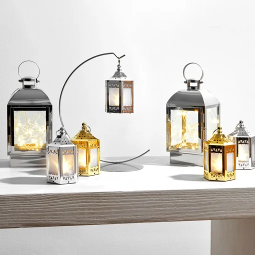 Anthea Silver Mini Holographic Stars Lanterns, Set of 6