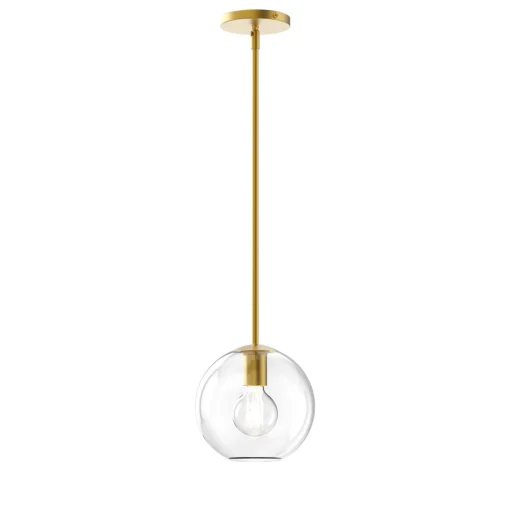 Aria 8" Clear Globe Pendant, Satin Brass