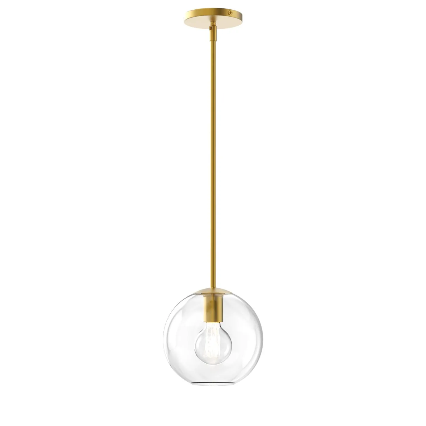 Aria 8" Clear Globe Pendant, Satin Brass