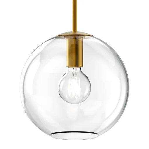 Aria 10" Clear Globe Pendant, Satin Brass