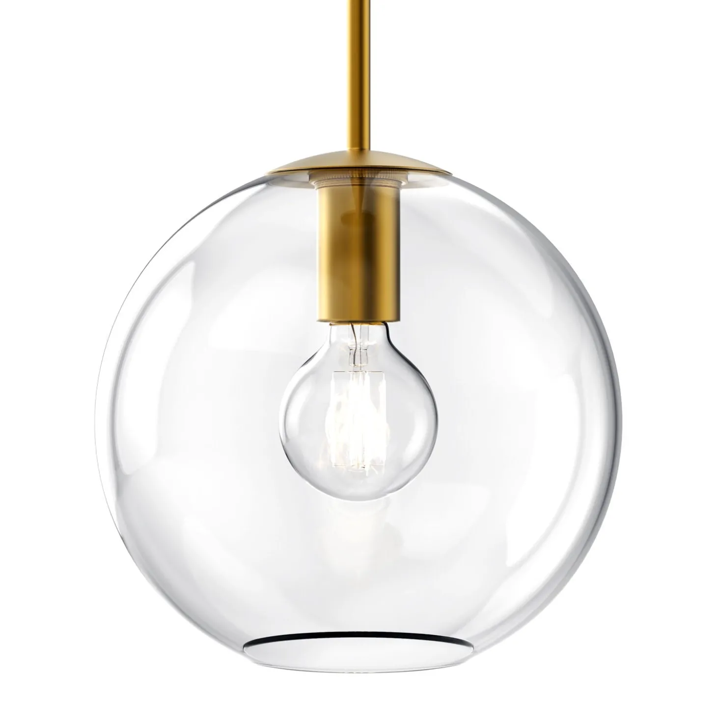 Aria 10" Clear Globe Pendant, Satin Brass