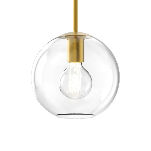Aria 8" Clear Globe Pendant, Satin Brass