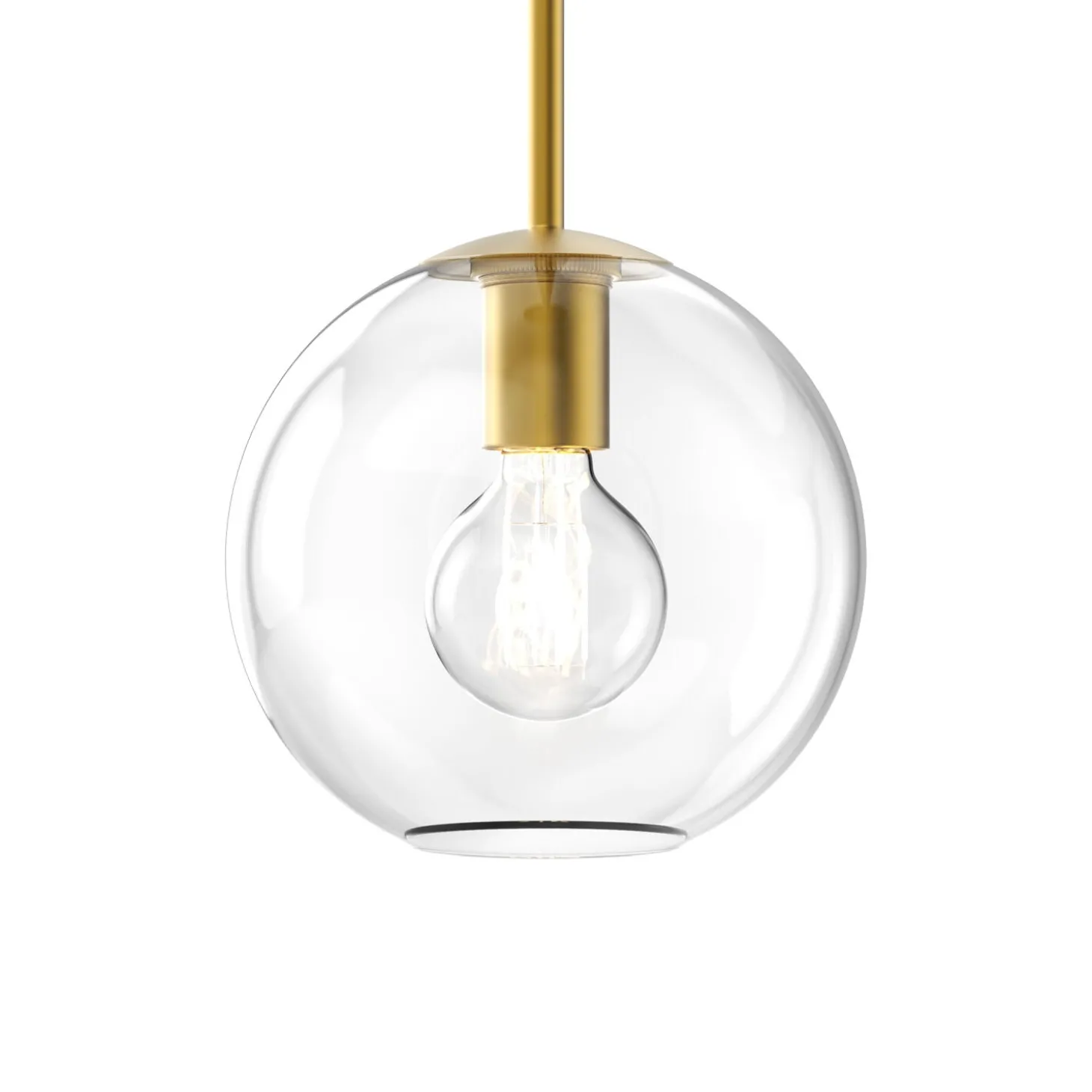 Aria 8" Clear Globe Pendant, Satin Brass