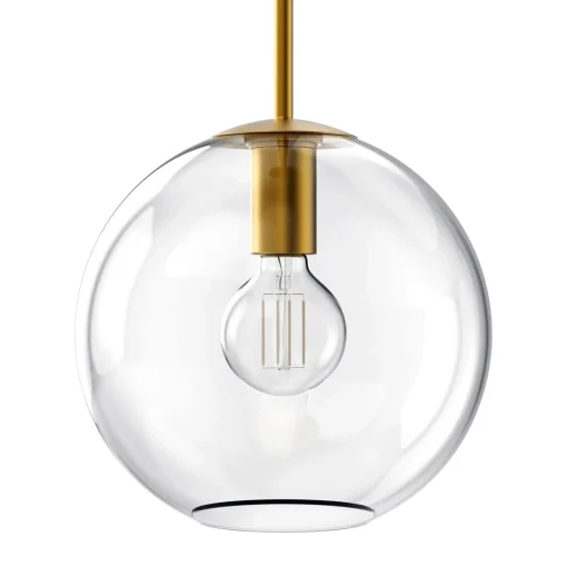 Aria 10" Clear Globe Pendant, Satin Brass