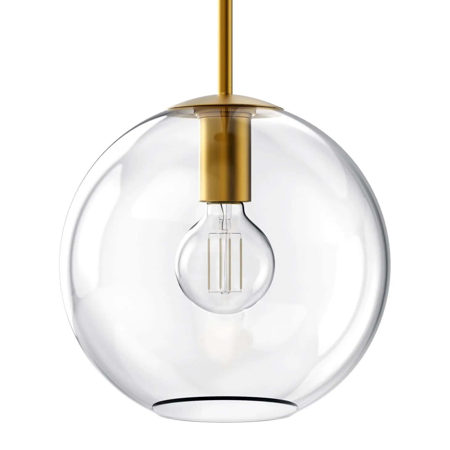 Aria 10" Clear Globe Pendant, Satin Brass