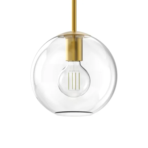 Aria 8" Clear Globe Pendant, Satin Brass