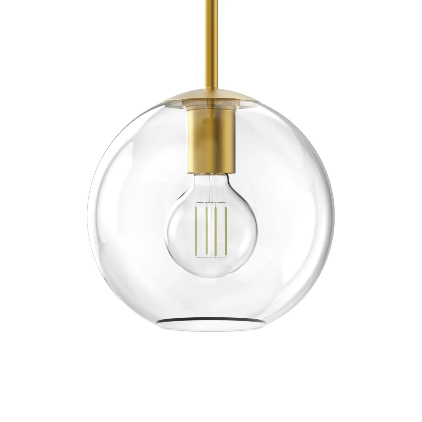 Aria 8" Clear Globe Pendant, Satin Brass