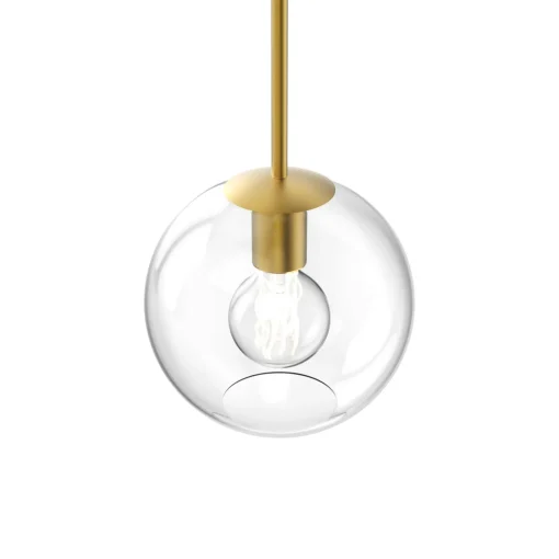 Aria 8" Clear Globe Pendant, Satin Brass