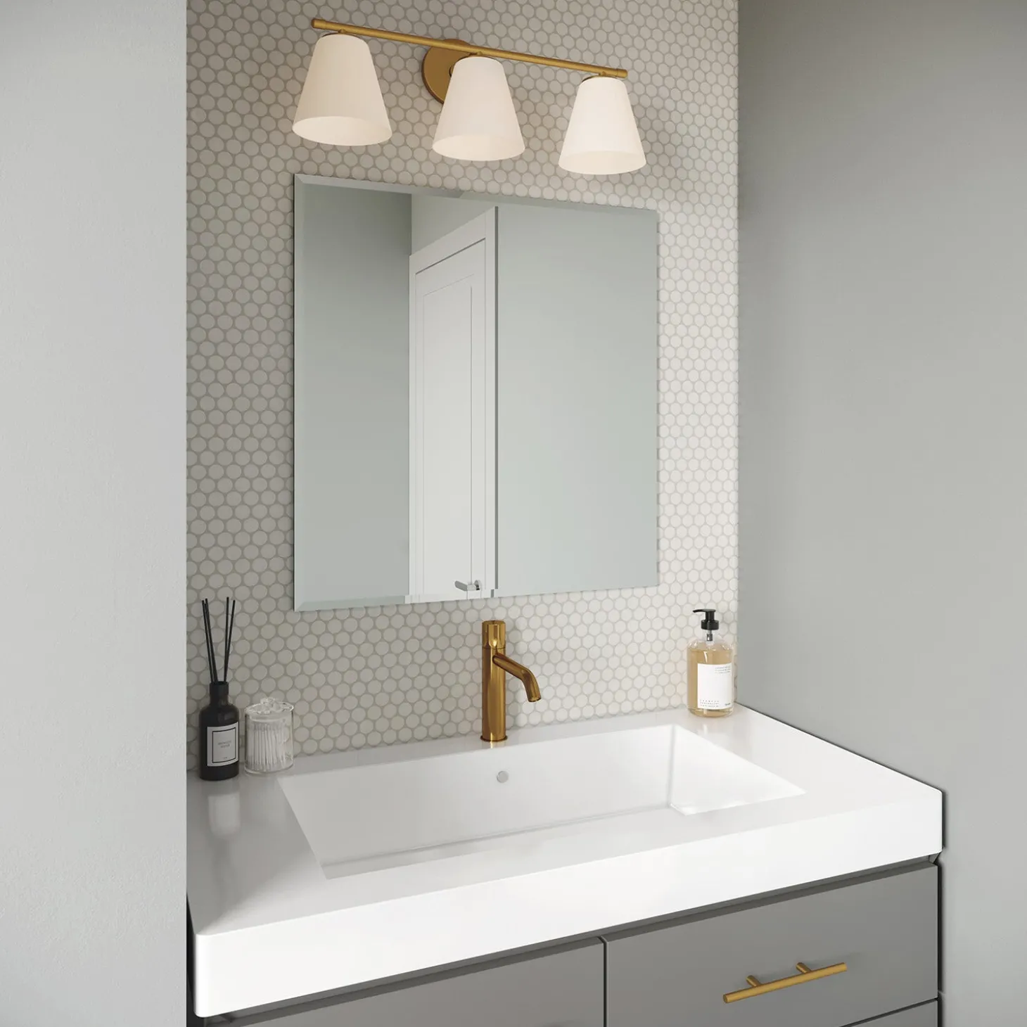 Carlisle 3 Light Vanity, Brushed Brass with Opal Glass