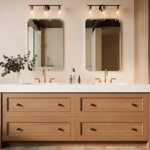 Carlisle 3 Light Vanity, Matte Black and Brushed Brass