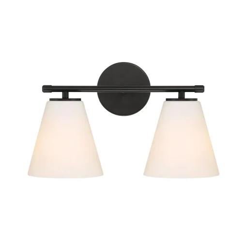 Carlisle 2 Light Vanity Wall Light, Matte Black with Opal Glass