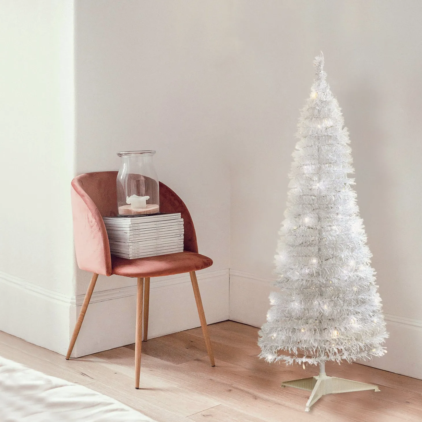Carroll 4 Foot Pre-Lit White Tinsel Pop Up Tree