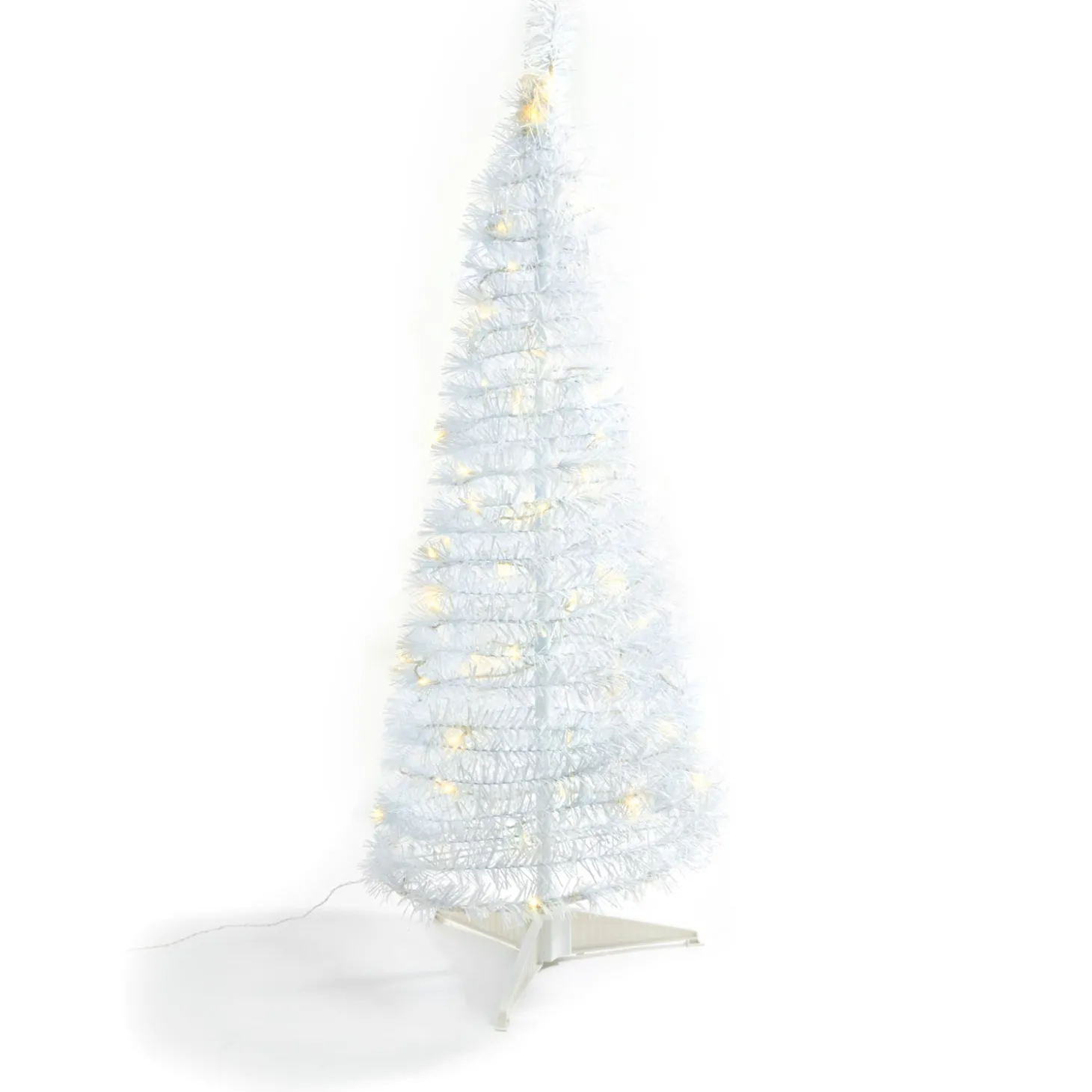 Carroll 4 Foot Pre-Lit White Tinsel Pop Up Tree