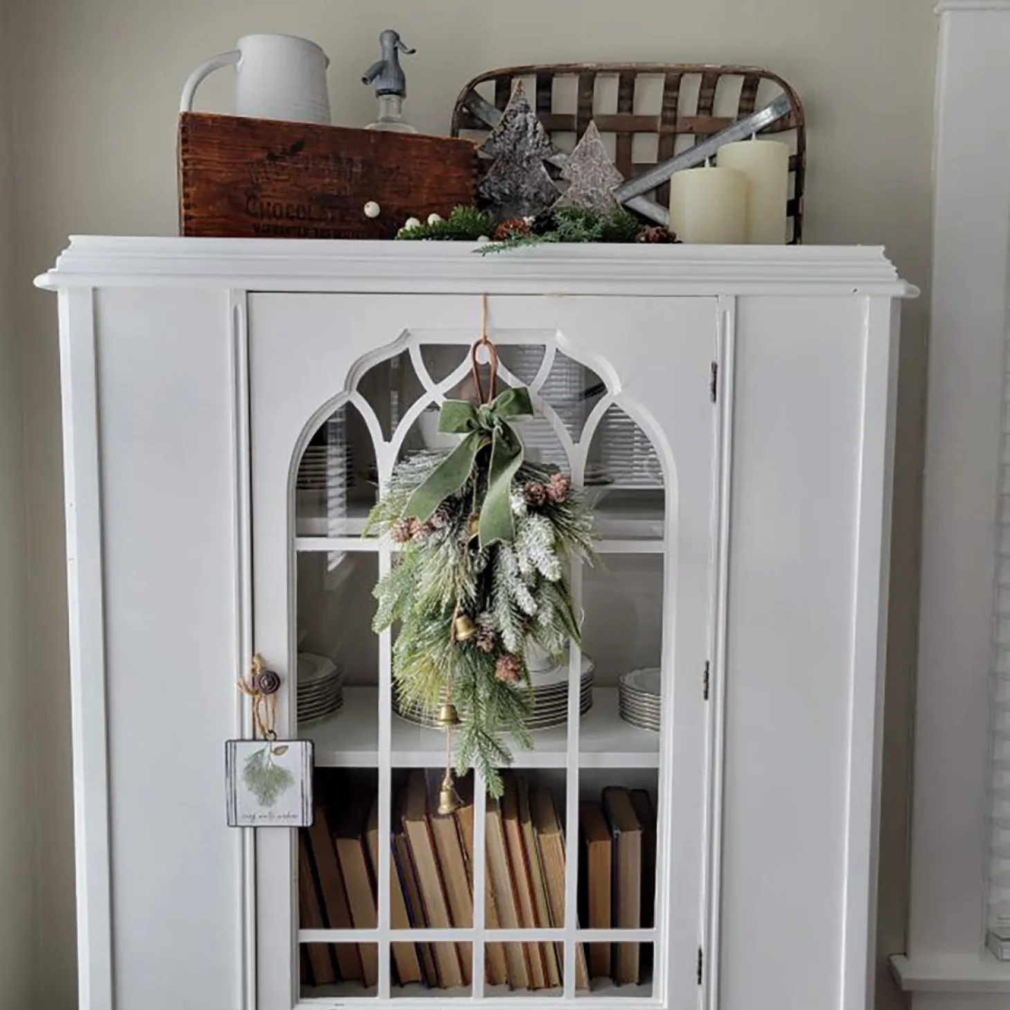 Cypress Winter Swag with Bells and Velvet Bow