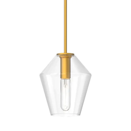 Eva 9" Clear Diamond Pendant, Satin Brass