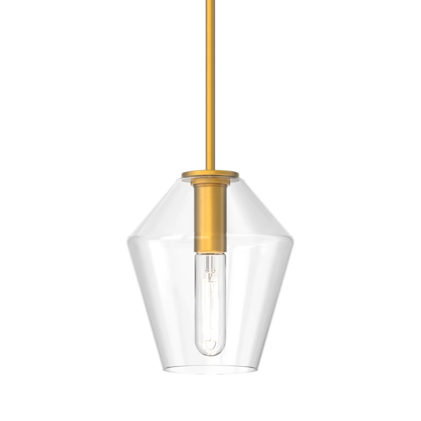 Eva 9" Clear Diamond Pendant, Satin Brass
