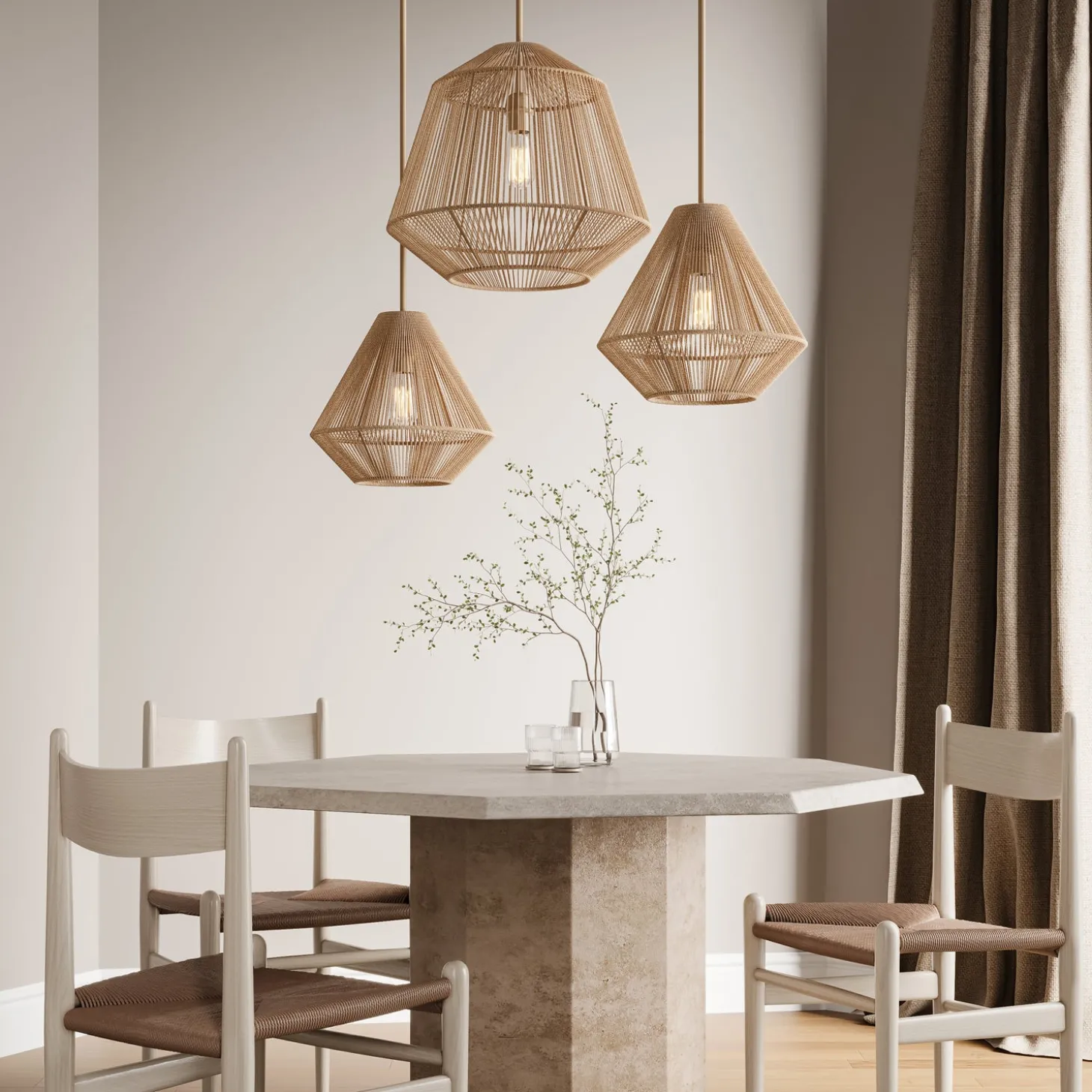 Farrah Large Jute Pendant, Natural and Aged Brass