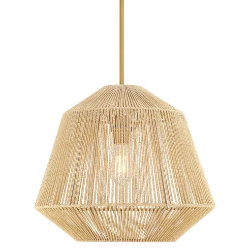 Farrah Large Jute Pendant, Natural and Aged Brass