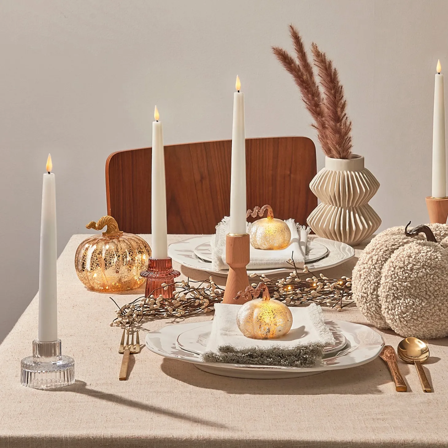 Gold LED Pumpkins with Mercury Glass Finish, Set of 3