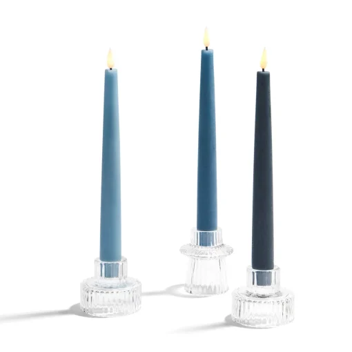 Infinity Wick Gradient Blues, Distressed 9" Taper Candles, Set of 3