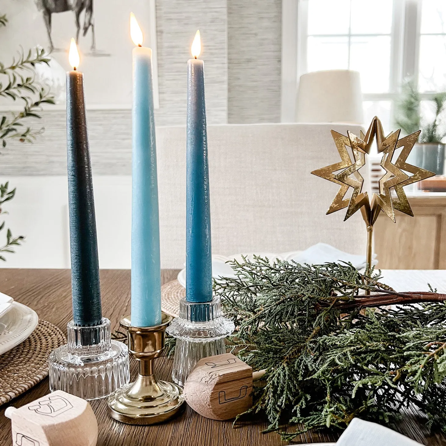 Infinity Wick Gradient Blues, Distressed 9" Taper Candles, Set of 3