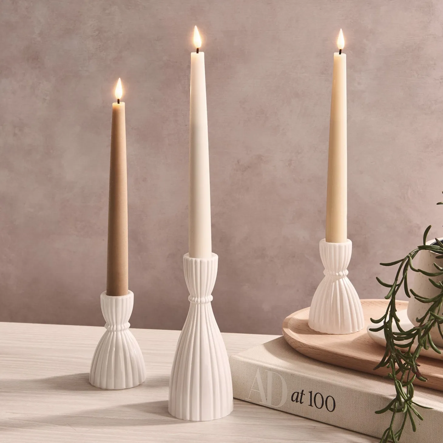 Infinity Wick Gradient Creams, Distressed 9" Taper Candles, Set of 3