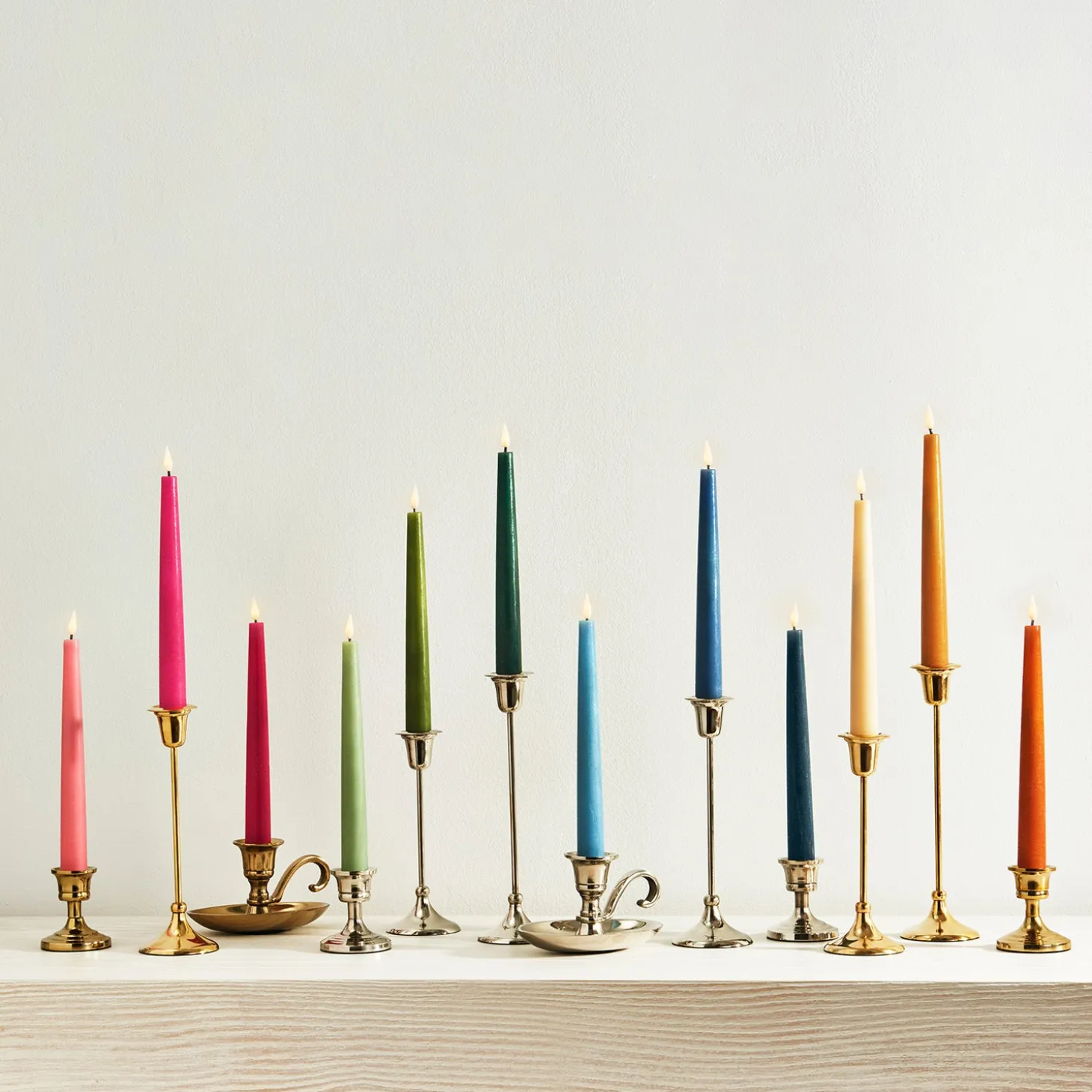 Infinity Wick Gradient Pinks Distressed 9" Taper Candles, Set of 3