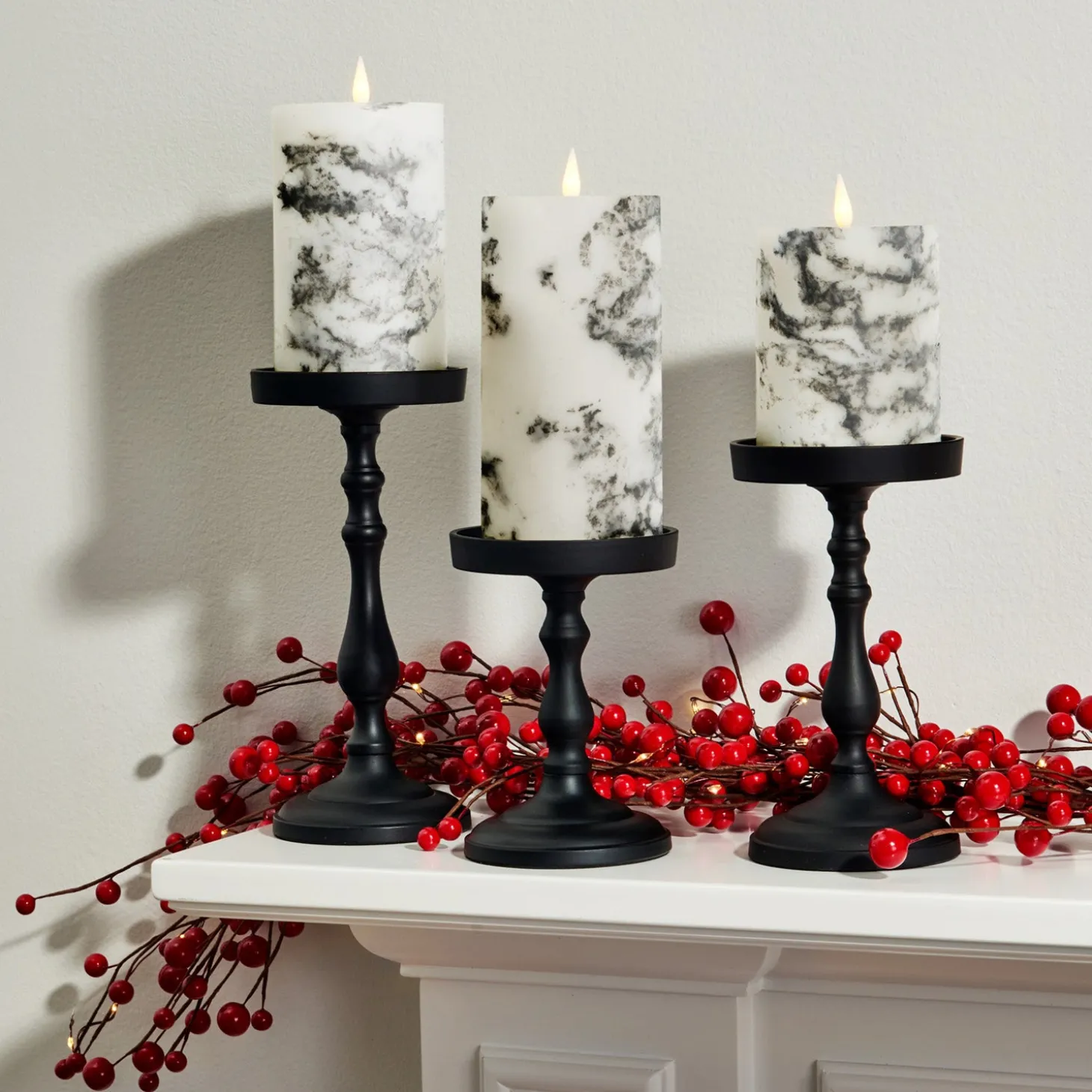 Infinity Wick Marble Pillar Candles, 3" Multipack, Set of 3