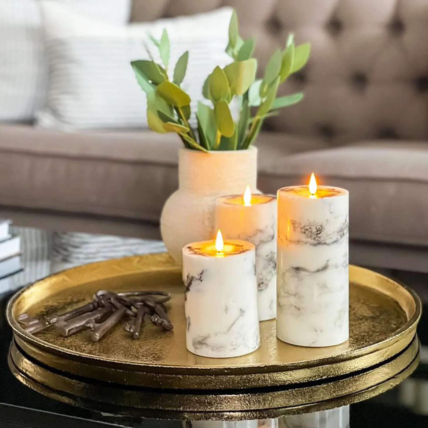 Infinity Wick Marble Pillar Candles, 3" Multipack, Set of 3