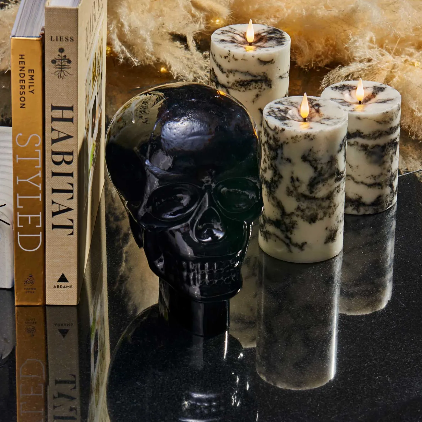 Infinity Wick Marble Pillar Candles, 3" Multipack, Set of 3