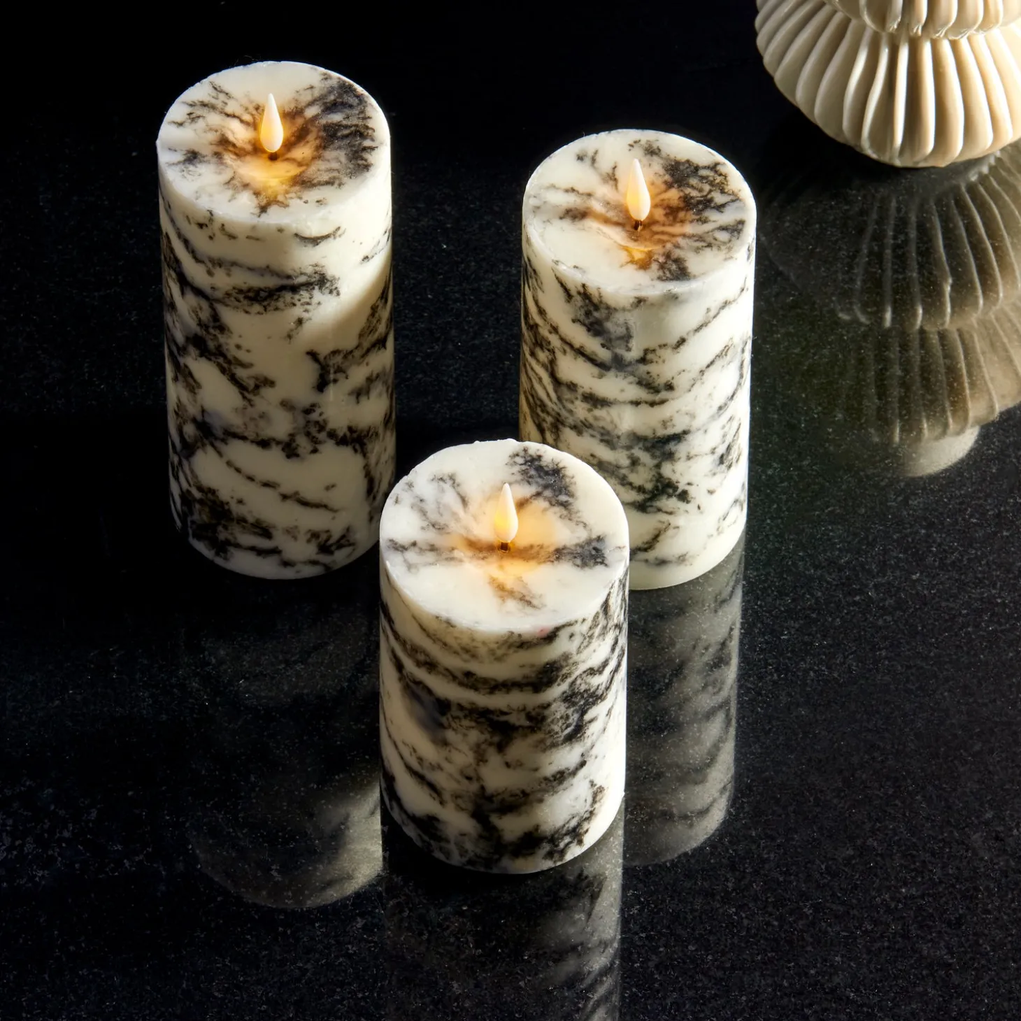 Infinity Wick Marble Pillar Candles, 3" Multipack, Set of 3