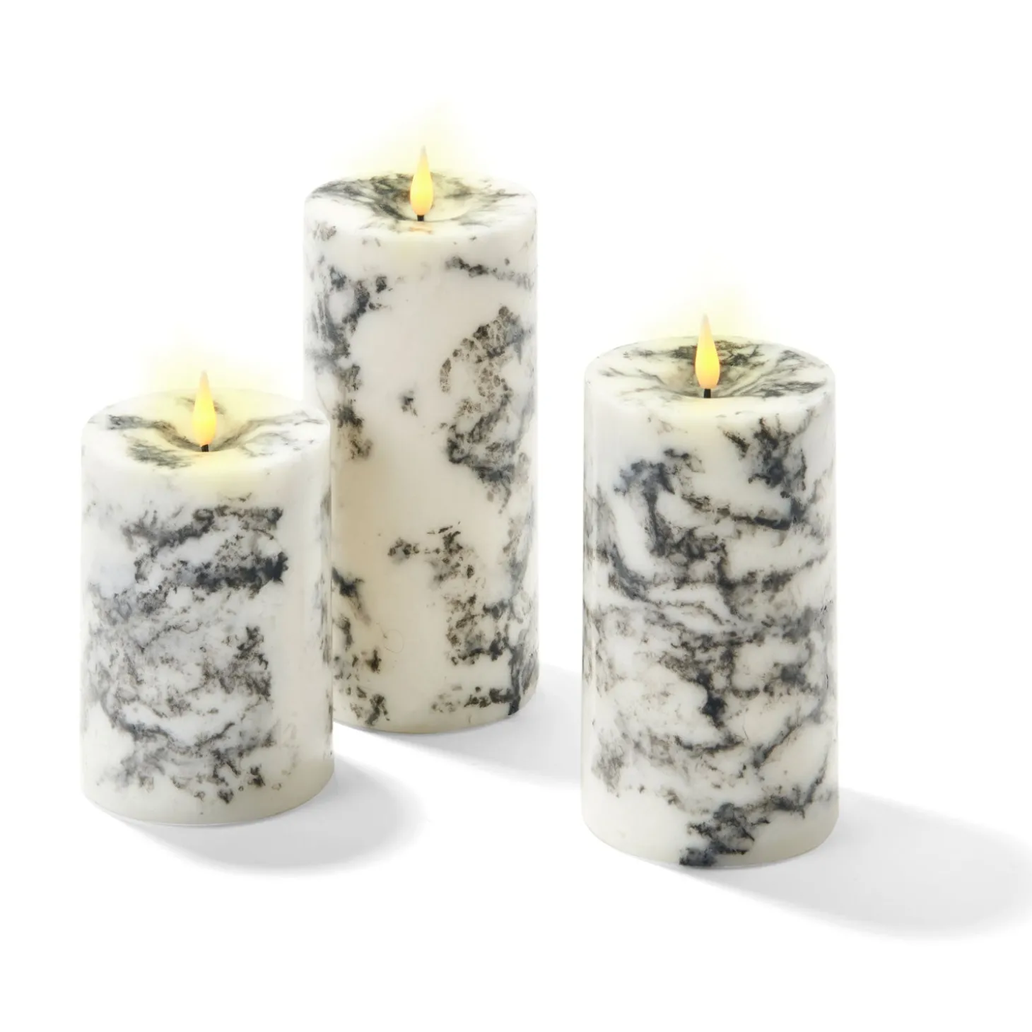 Infinity Wick Marble Pillar Candles, 3" Multipack, Set of 3