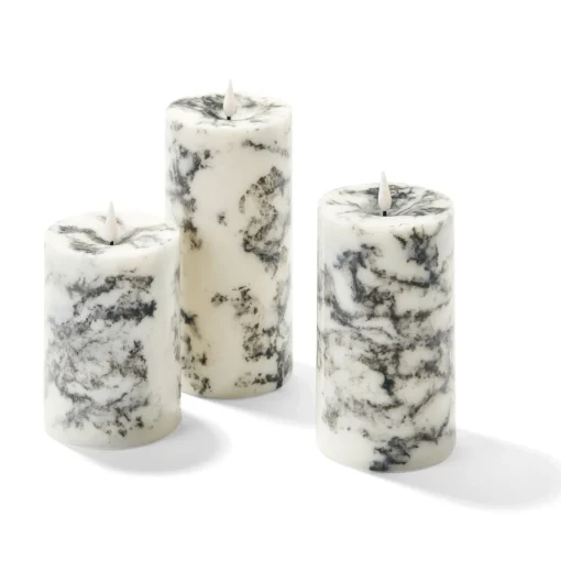 Infinity Wick Marble Pillar Candles, 3" Multipack, Set of 3
