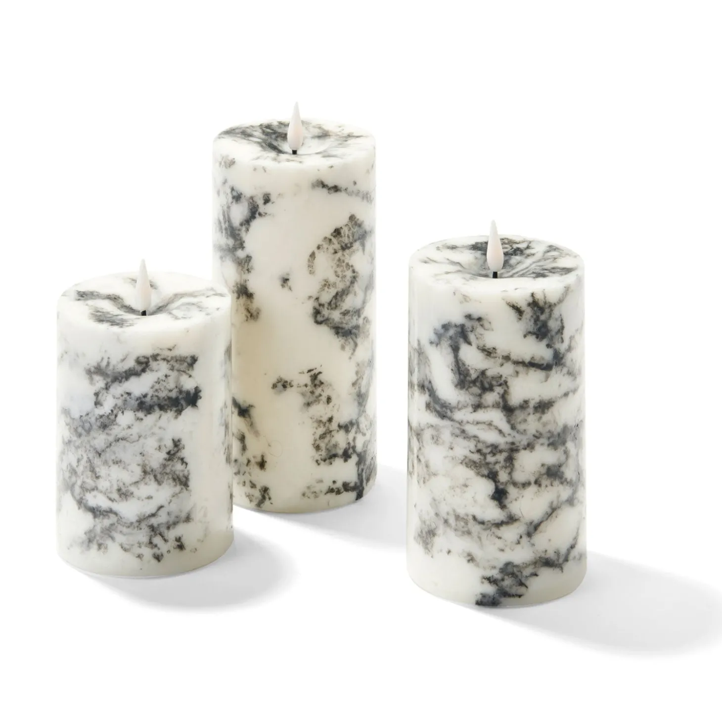 Infinity Wick Marble Pillar Candles, 3" Multipack, Set of 3