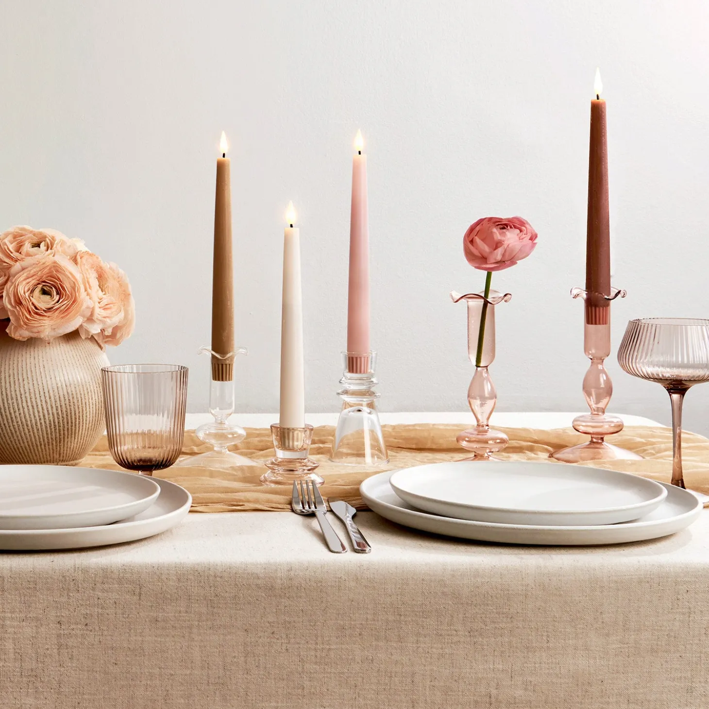 Infinity Wick Pastel Pink 9" Taper Candles, Set of 4