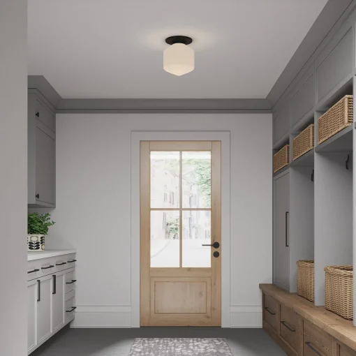 Jules Glass Flush Mount, Matte Black with Opal Glass