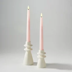 June Porcelain Taper Candle Holders, Set of 2, Matte Ivory
