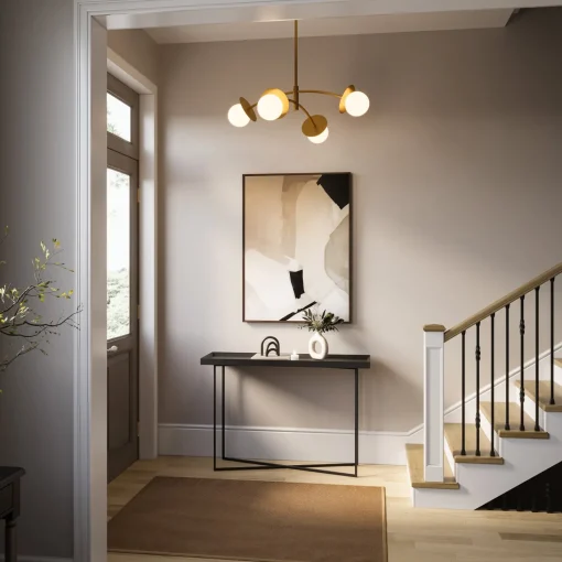 Levi 4-Globe LED Chandelier, Aged Brass