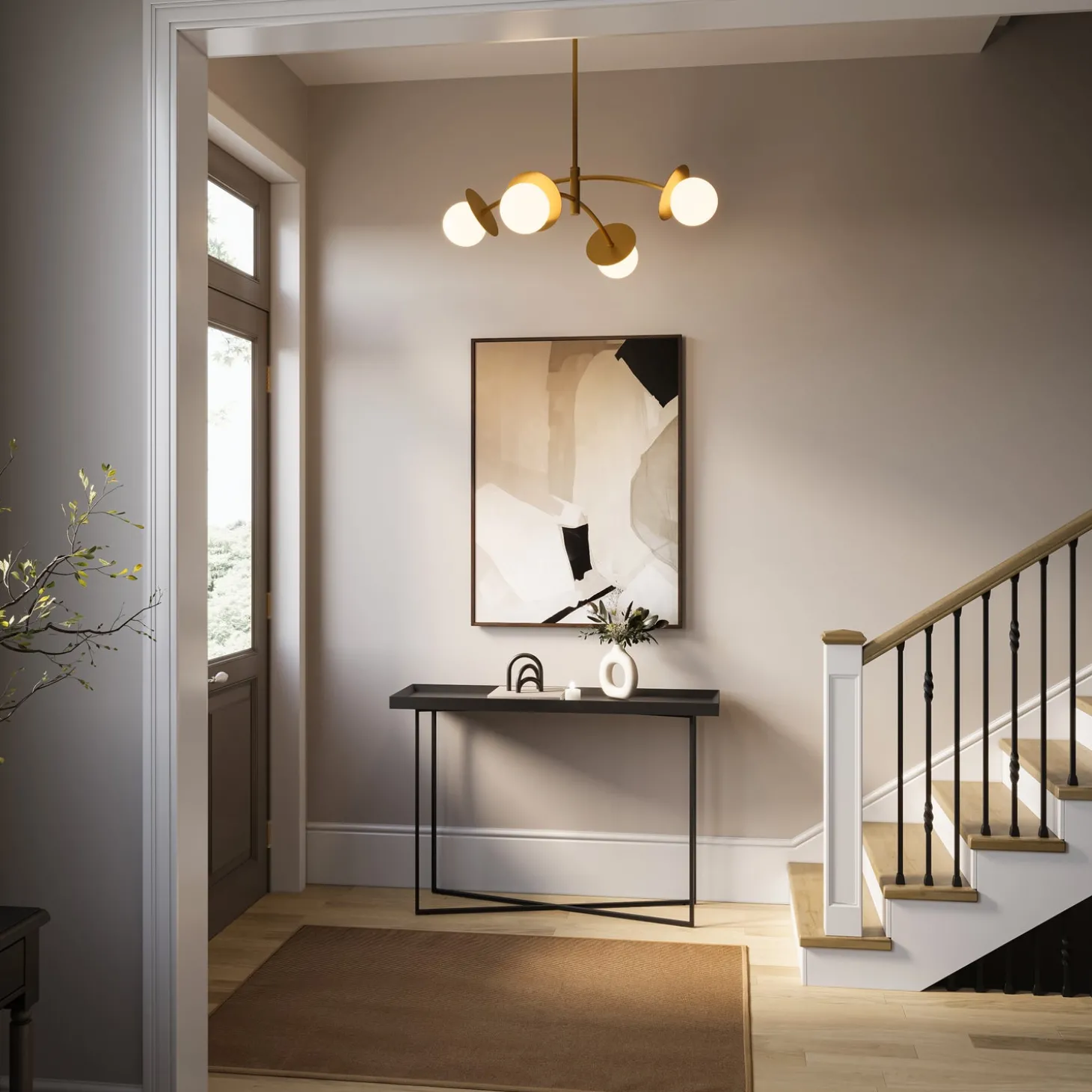 Levi 4-Globe LED Chandelier, Aged Brass