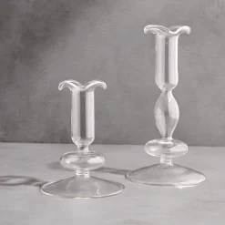 Lily Glass Candle Holders, Clear, Set of 2