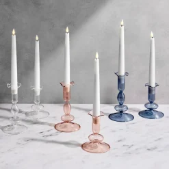 Lily Glass Candle Holders, Clear, Set of 2