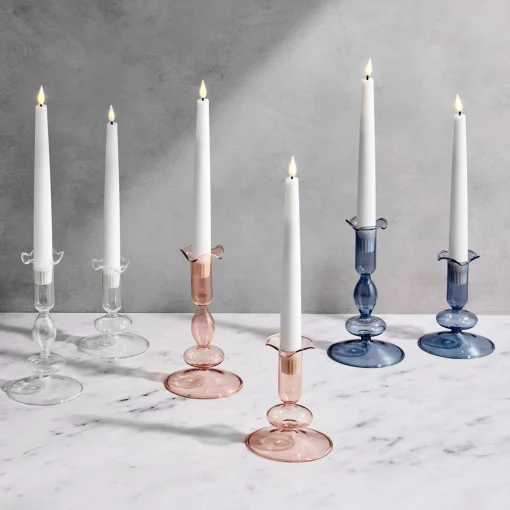 Lily Glass Candle Holders, Clear, Set of 2
