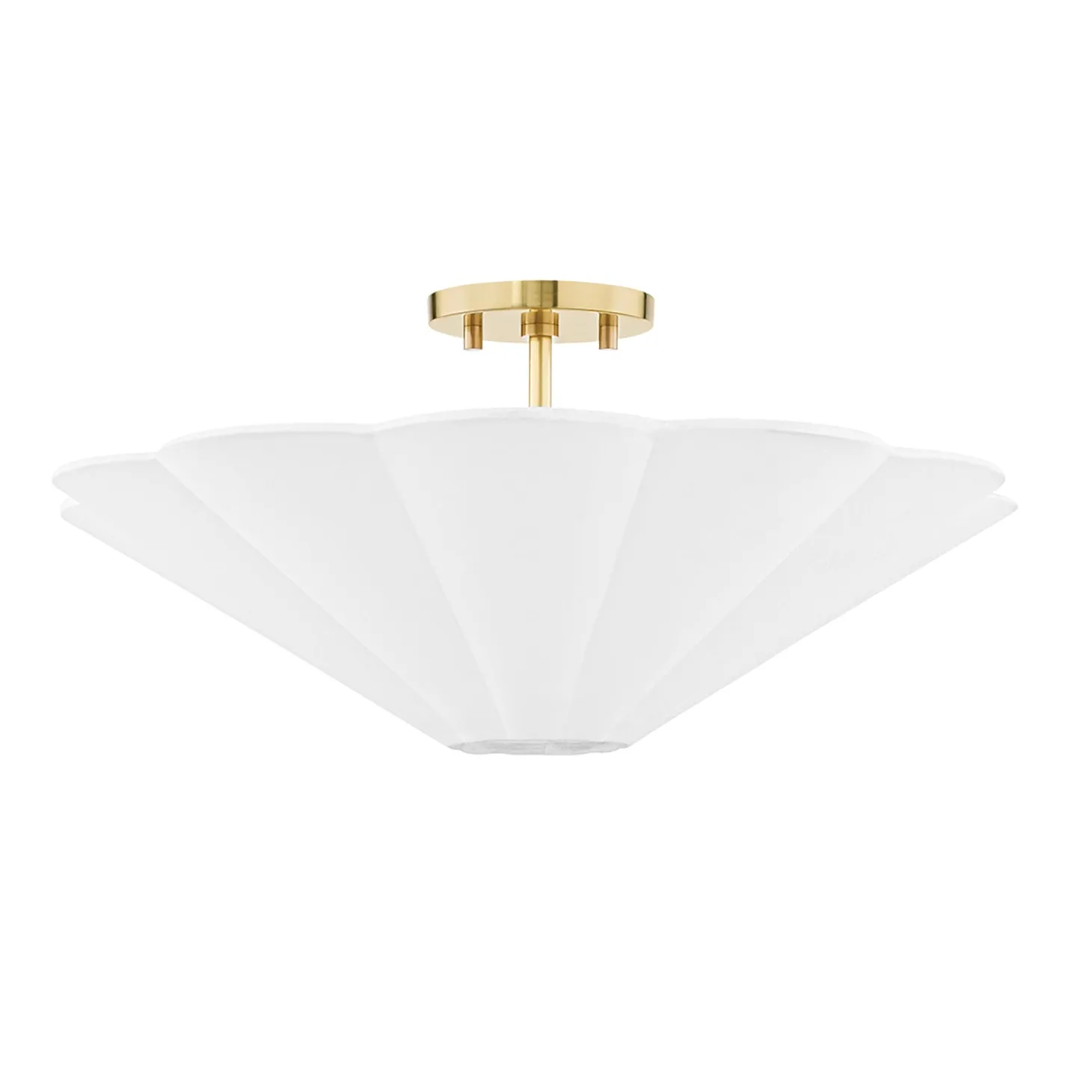 Liza Linen Semi-Flush Mount, White and Aged Brass