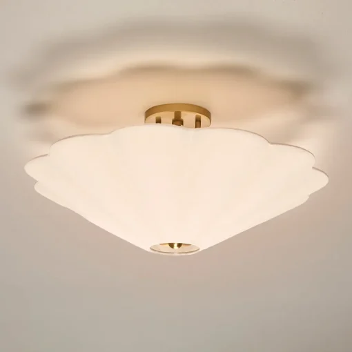 Liza Linen Semi-Flush Mount, White and Aged Brass