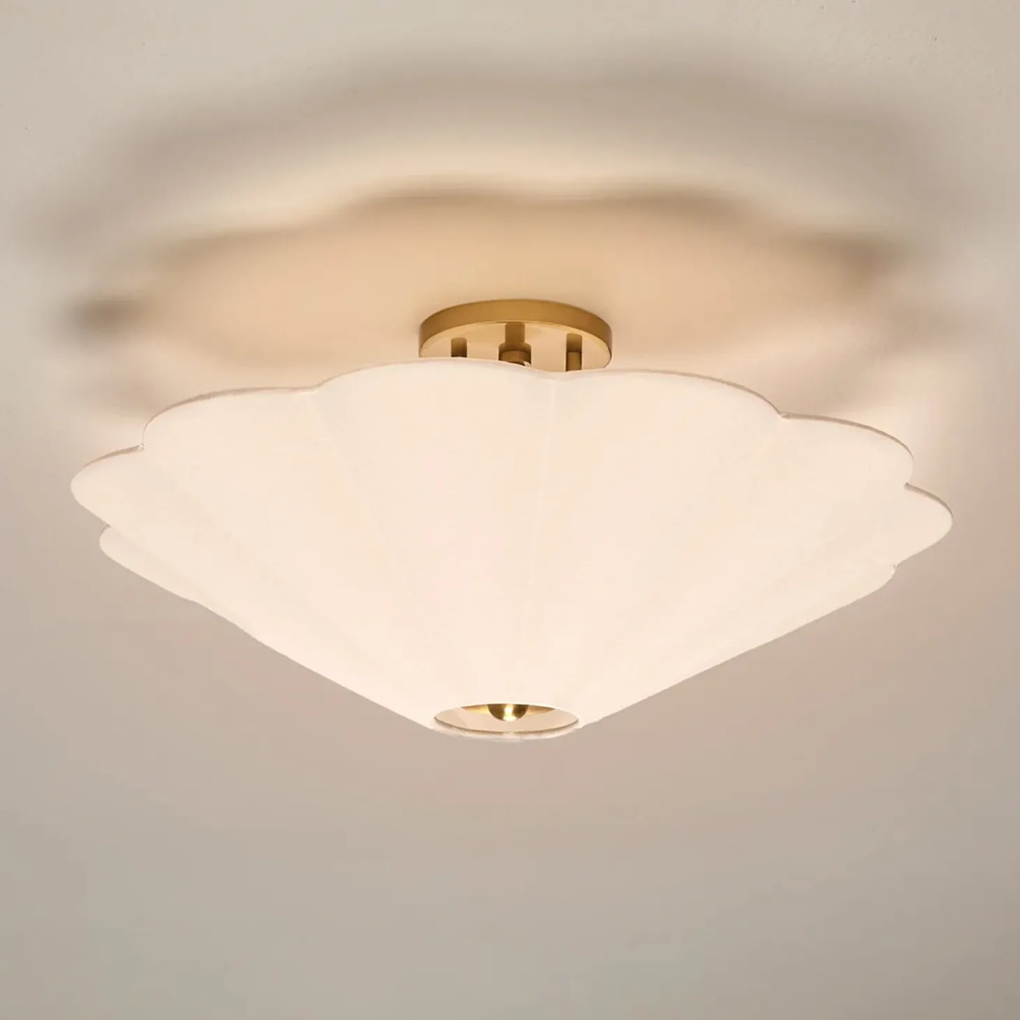 Liza Linen Semi-Flush Mount, White and Aged Brass