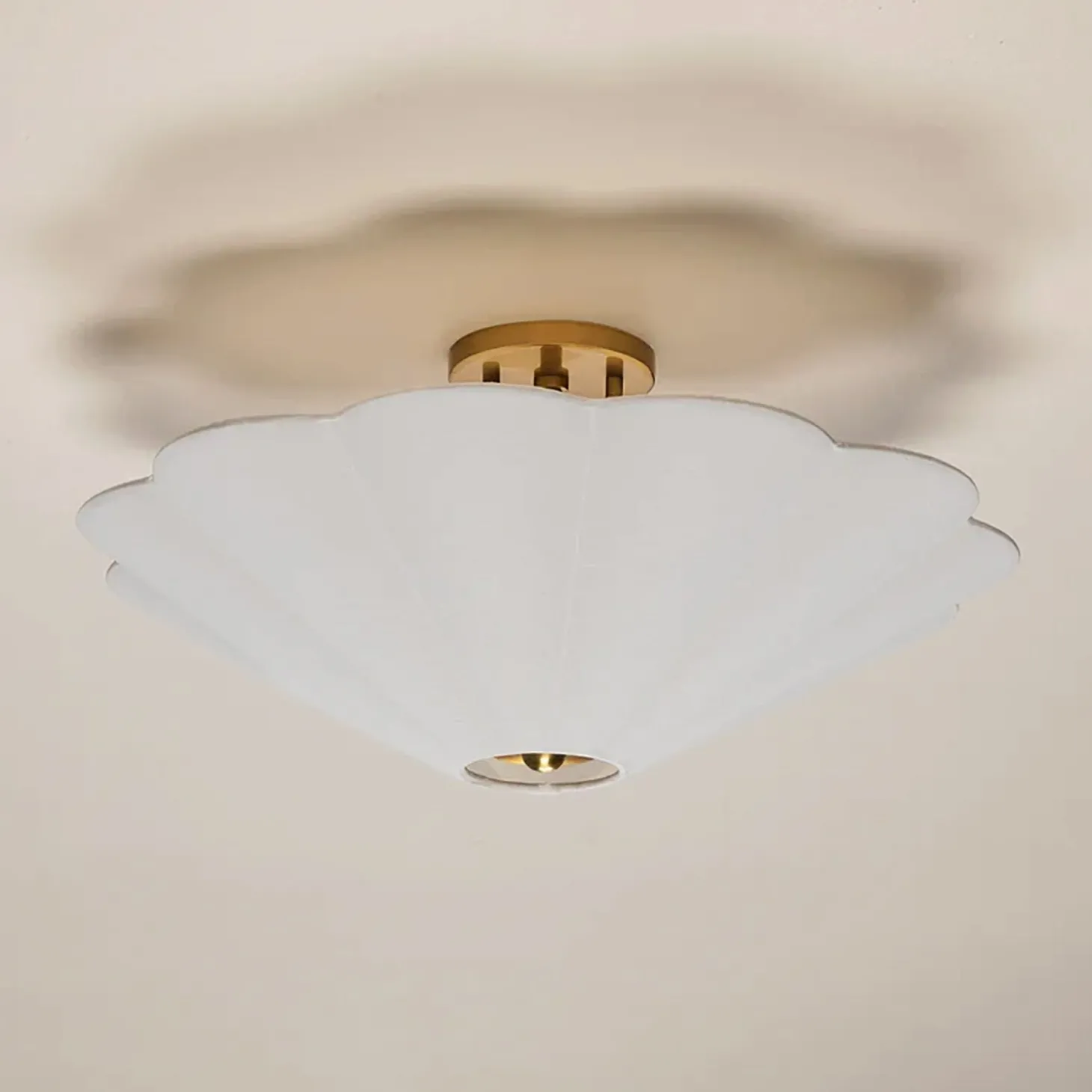 Liza Linen Semi-Flush Mount, White and Aged Brass