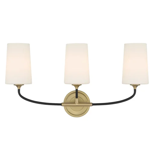 Logan 3 Light Vanity, Black and Brushed Brass