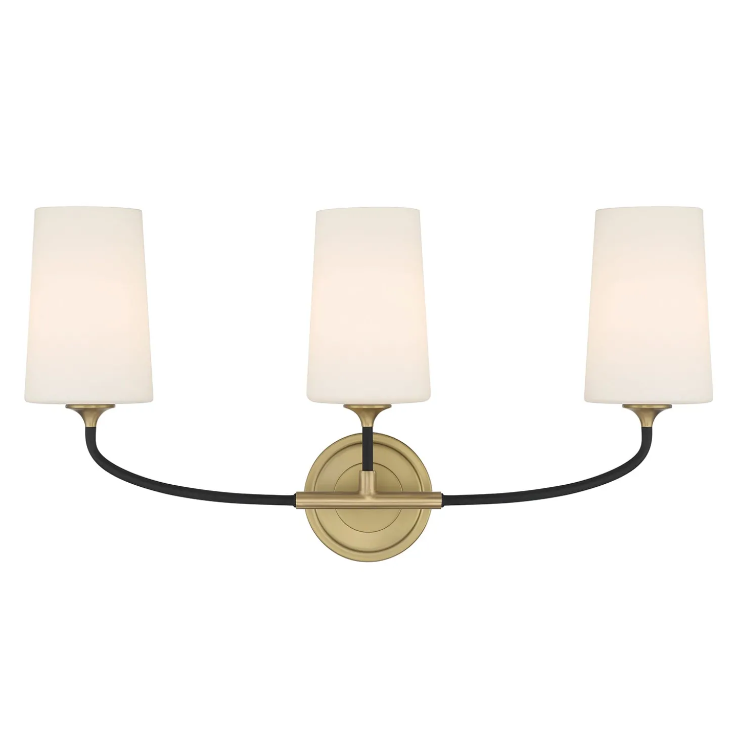 Logan 3 Light Vanity, Black and Brushed Brass